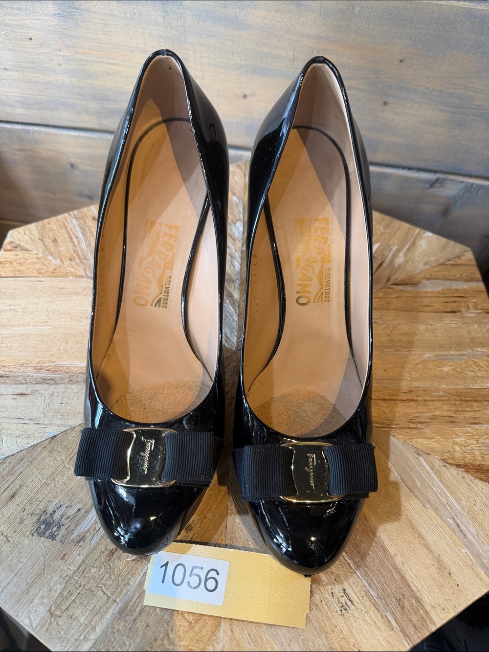 Salvatore Ferragamo Black Patent Vara Bow Pumps